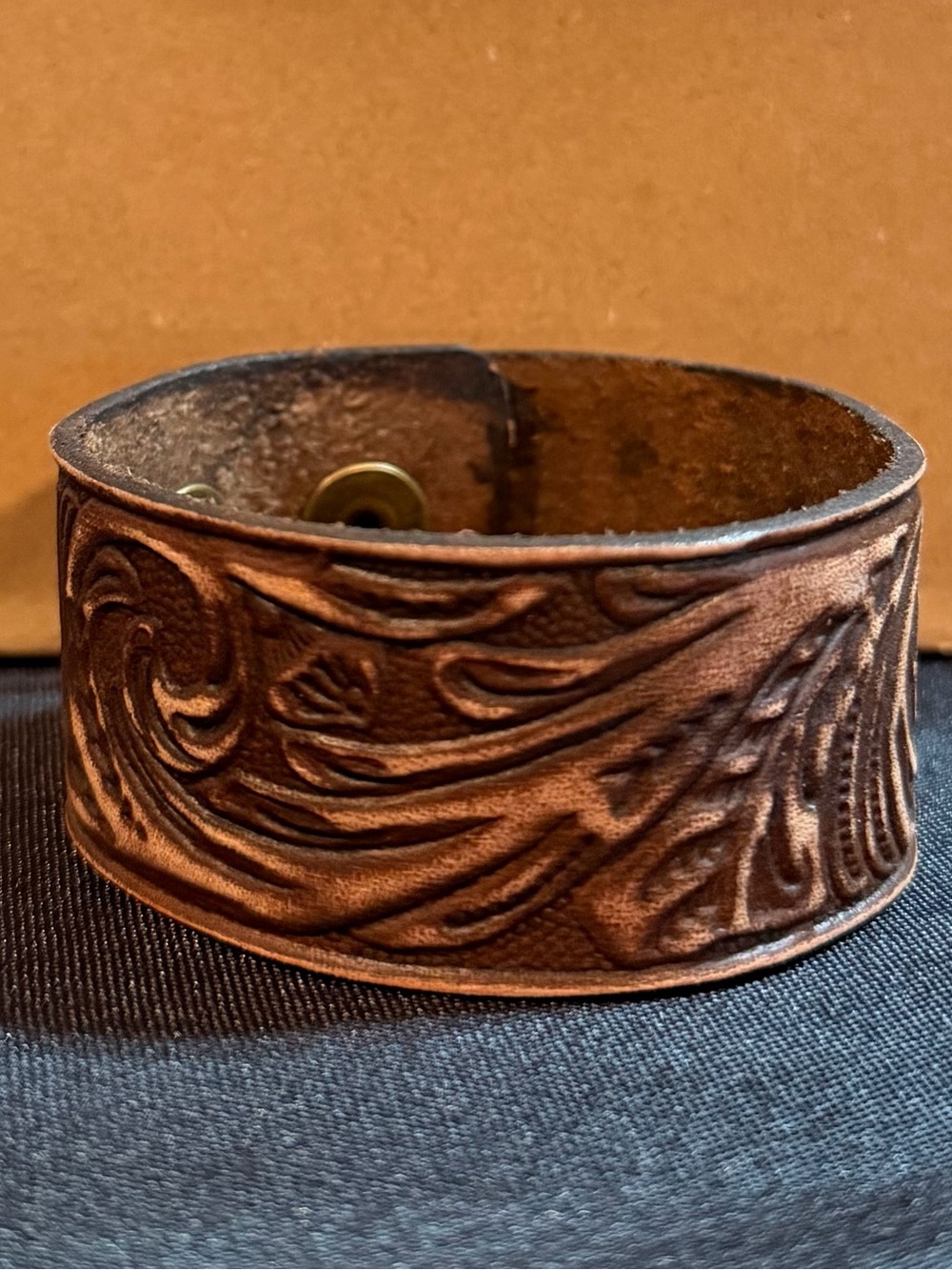 Leather Embossed Brown Cuff Bracelet